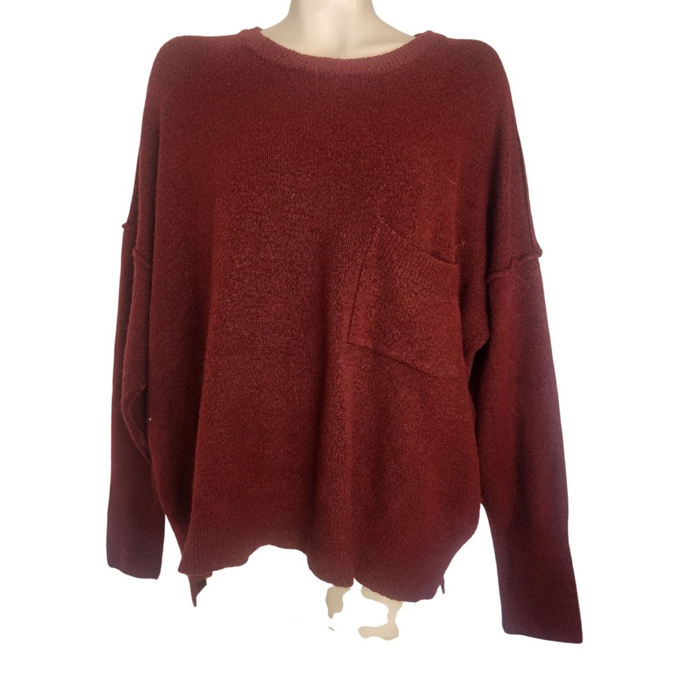 Zenana Women XL Burgundy Oversized Knit Pocket Sweater‎ Drop Shoulder TW-21039